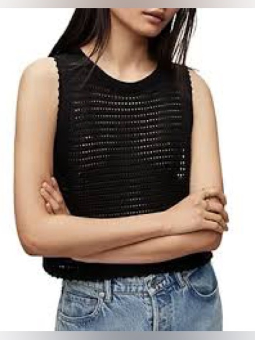 Allsaints black mesh crop top sz s